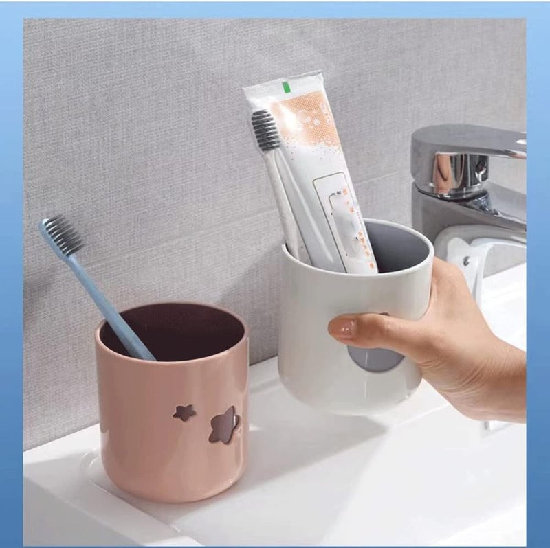 RabyLeo Two-Color Lucky Pair Cup Bathroom Toothbrush Cup Household Cartoon Star Moon Water Cup (Pink & White) - Image 4